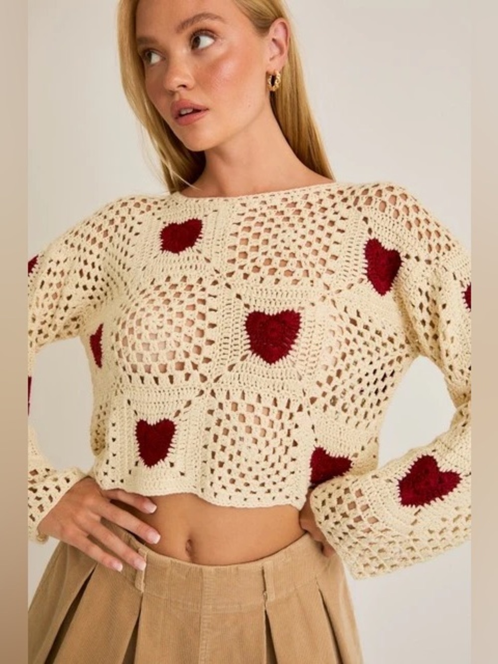 Crochet Heart Sweater Top - Le Lis